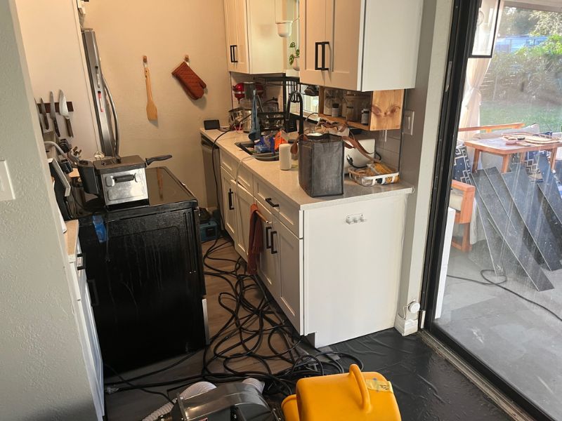 Kitchen Water Damage Restoration Drying Equipment Setup