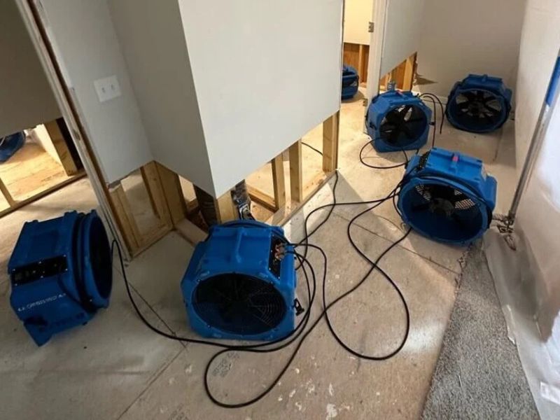 Professional water damage drying equipment removing moisture from walls and floors in Orlando FL