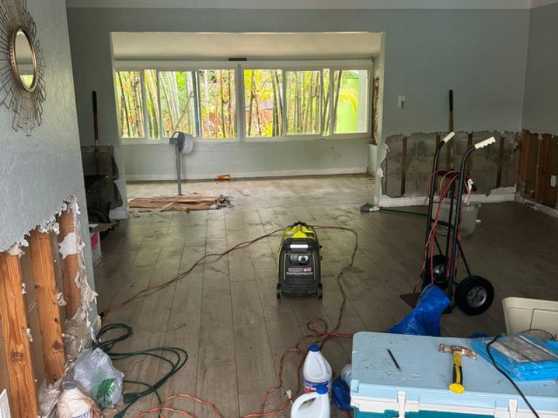 Water Damage Restoration in Progress – Interior Home Drying & Cleanup