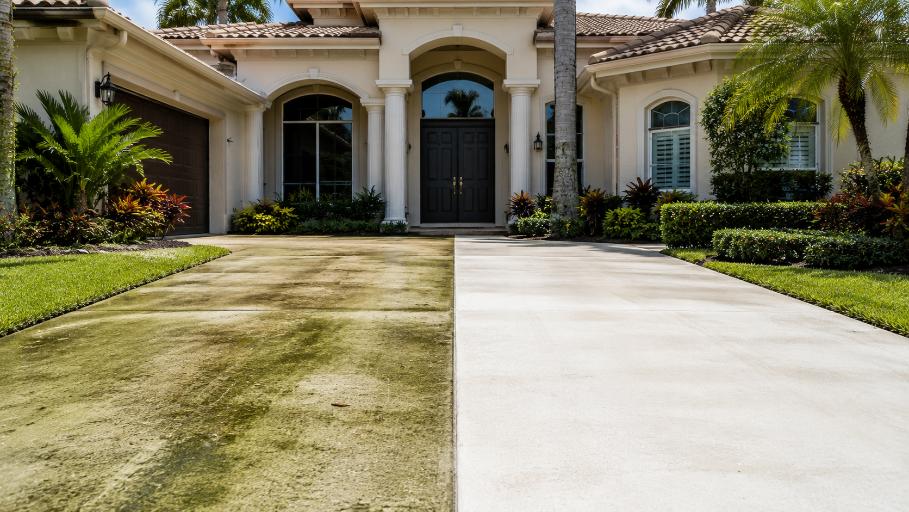 before and after driveway pressure washing Orlando Florida