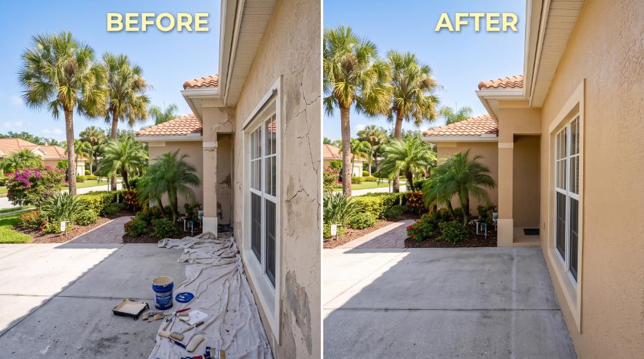 stucco painting before and after Orlando Florida home