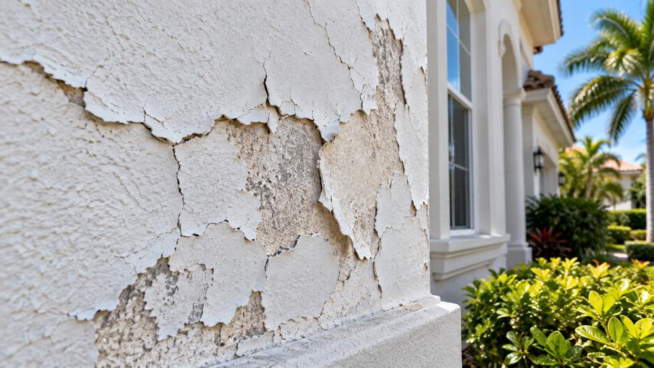 failed exterior paint job peeling stucco Florida home