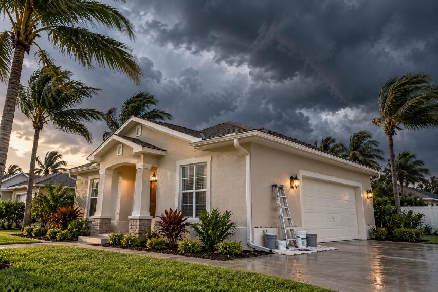 Orlando home exterior with storm clouds approaching