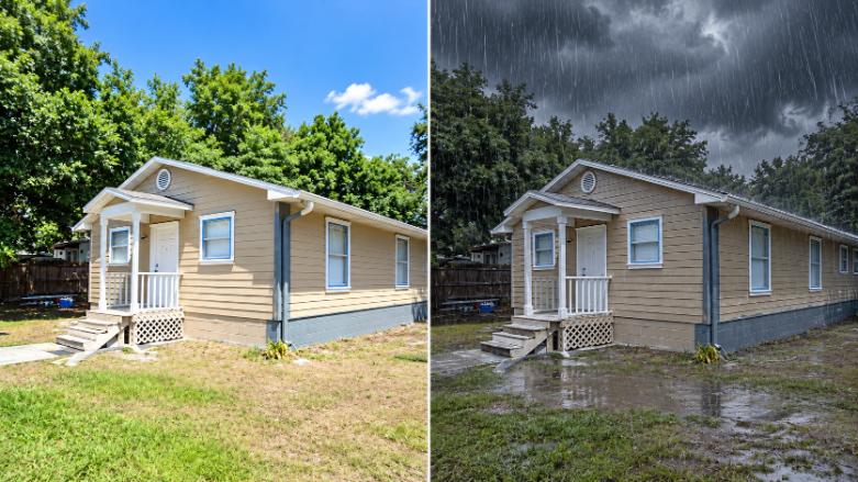 Orlando home in dry season sunshine vs wet season storm